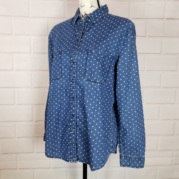 Loft Polka Dot Button Down Shirt Size L - Picture 3 of 7